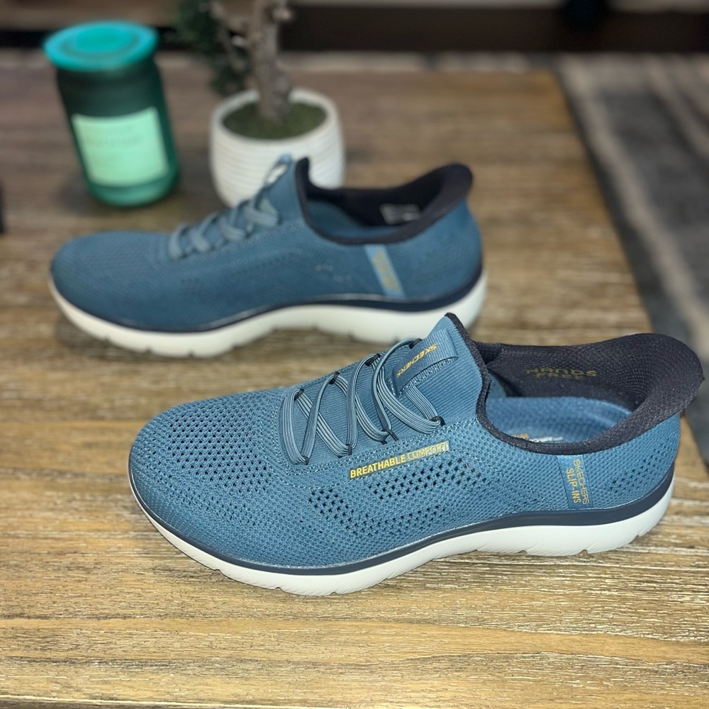 Skechers Navy Mesh Slip-Ons